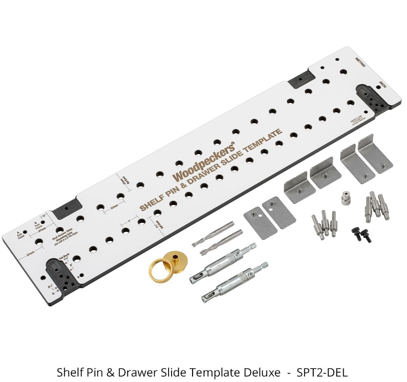 Woodpeckers shelf pin and store drawer slide template