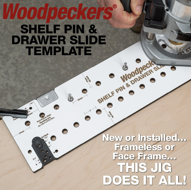 Woodpeckers shelf pin and store drawer slide template